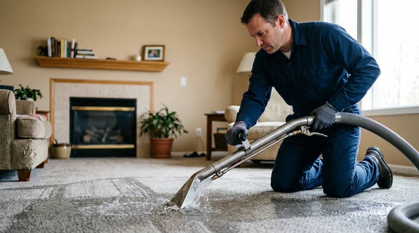 Water damage restoration technician working near Garciasville, TX
